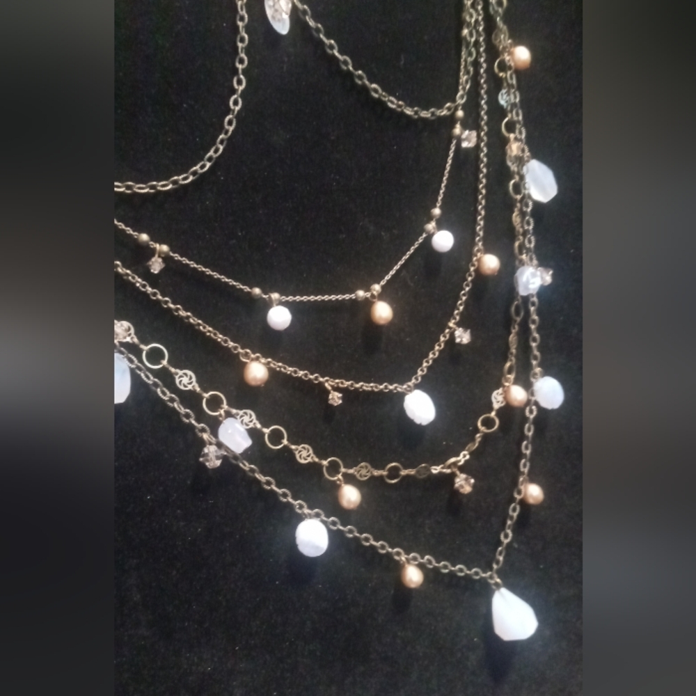 Liz paiacios Multi-Layer brassy finish with moon stone & Pearl accents Necklace